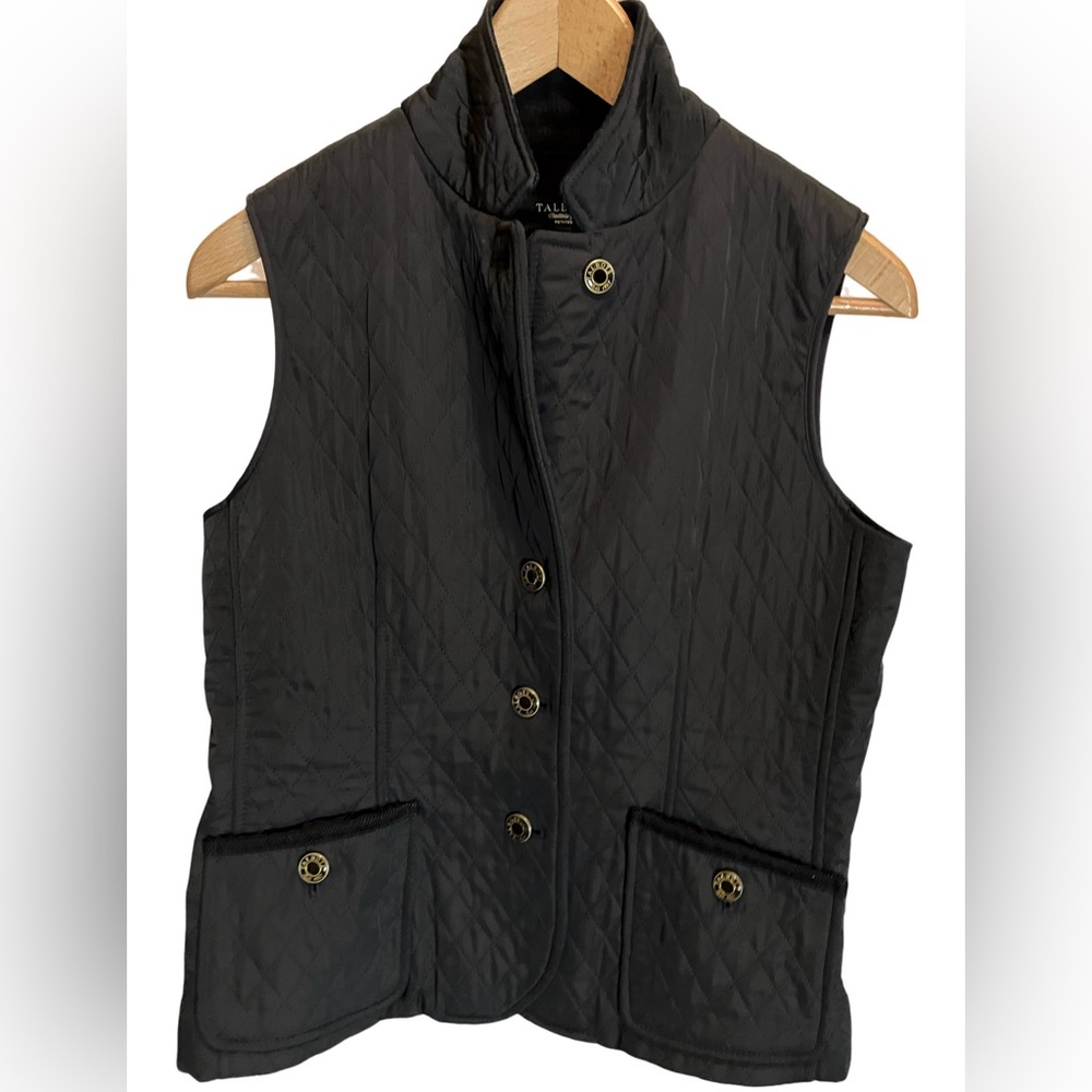Talbots Black Quilted Fleece Lined Button Vest Small Petite EUC